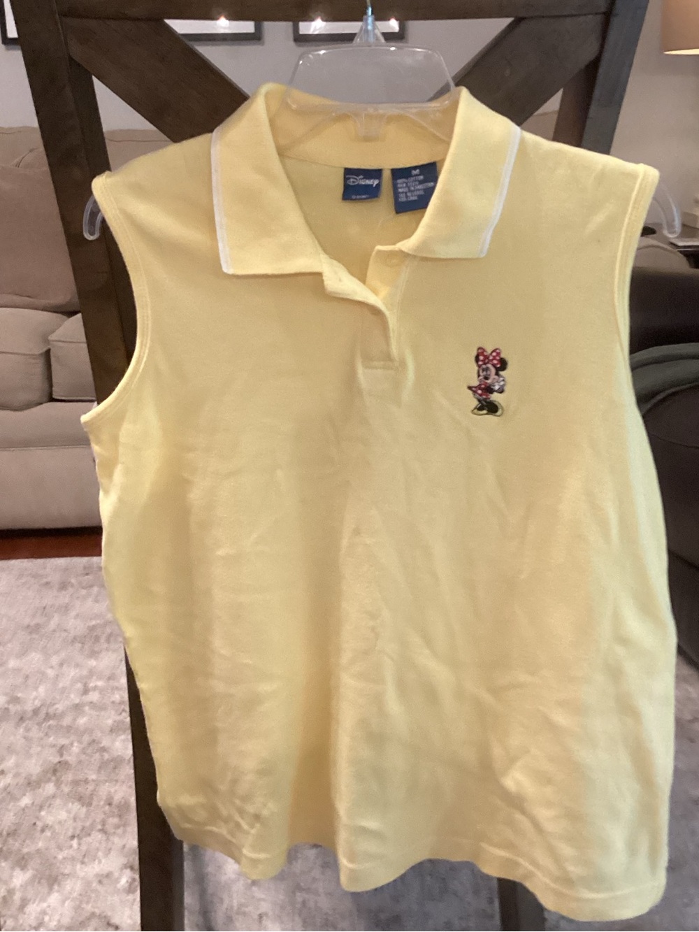 Disney Pale Yellow Sleeveless Polo Top with Minnie Embroidery